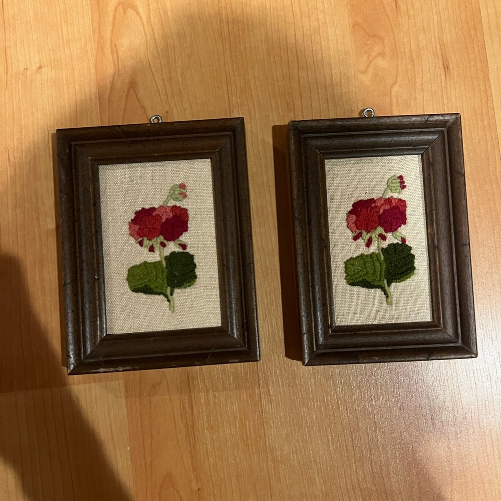 Vintage handmade embroidered floral wall prints